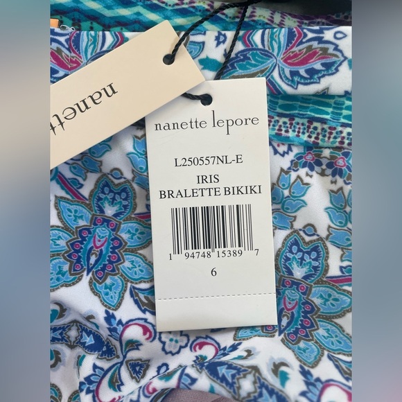 Nanette Lepore 6 Blue Swimsuit Bikini 2 Piece Bralette High Waisted Beach Summer - Picture 5 of 10